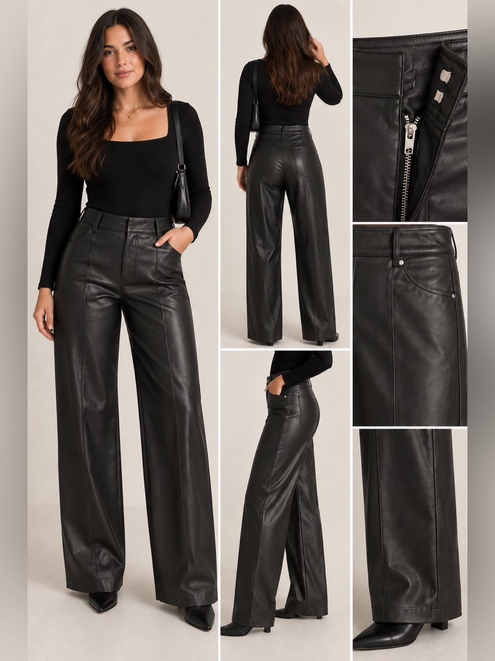 ZARA Black Faux Leather Wide Leg Pants Size 10